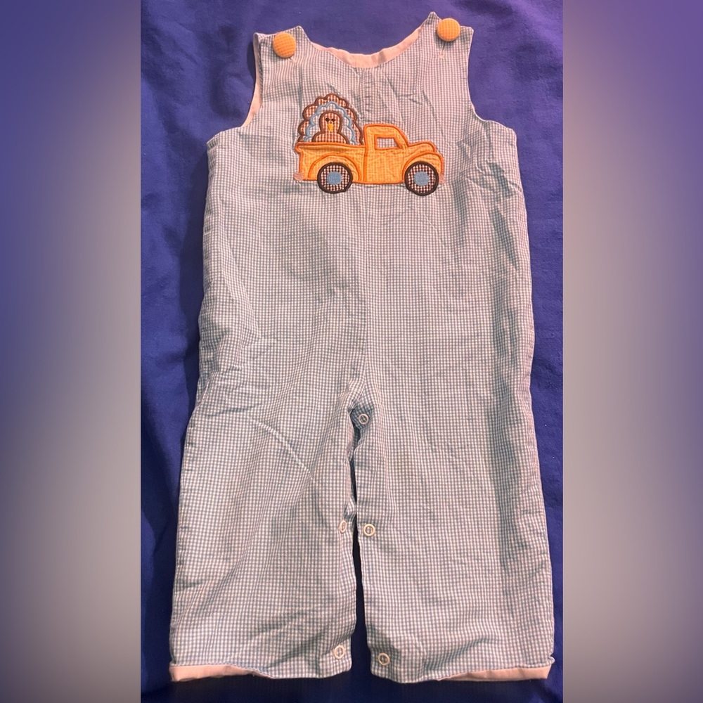 Vintage Southern Tots Baby Overalls 12 Months Mos Autumn Turkey Embroidered